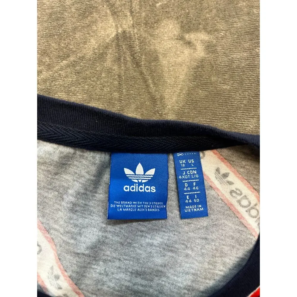 Adidas logo Blue T-Shirt Red and‎ White Stripe Size large